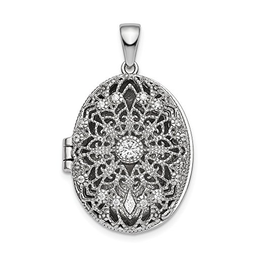 925 Sterling Silver Cubic Zirconia Cz Oval Filigree Photo Pendant Charm Locket Chain Necklace That Holds Pictures Fine Jewelry For Women Gifts For Her
