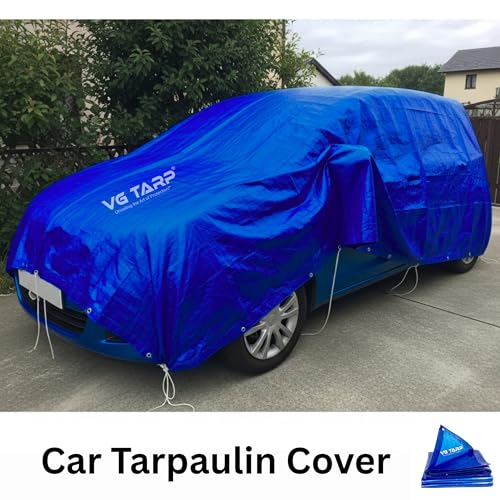 Image of 250 GSM HDPE Tarpaulin 6 X 9 Feet I Heavy-Duty Waterproof Non-Filler Sheet for Car Parking Shed, Tin Shed, Bike Cover, Outdoor Rainproof Tent, Garden, (Blue)