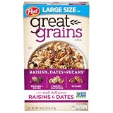 Great Grains Raisins Dates and Pecans Breakfast Cereal, Raisin Cereal with Sweet Dates and Granola Clusters, Non-GMO Project Verified, 16 OZ Box