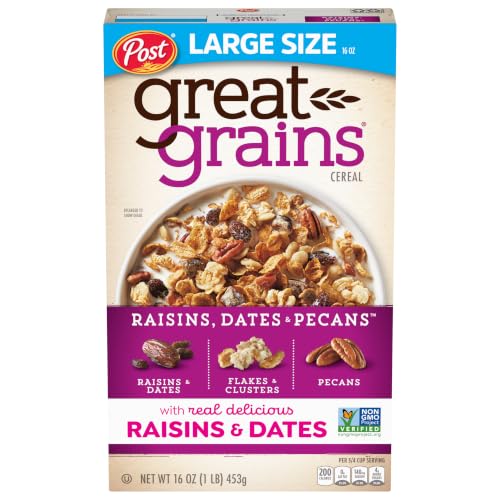 Great Grains Raisins Dates and Pecans Breakfast Cereal, Raisin Cereal with Sweet Dates and Granola...