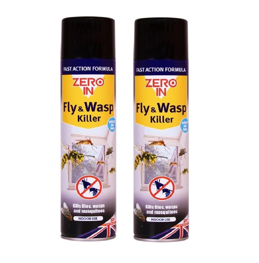 Zero In Fly & Wasp Killer – Fly Spray for the Home - Fast-Acting Aerosol Surface Treatment for Immediate Results - Kills Insects on Contact - Long-Lasting Protection - 300ml x2