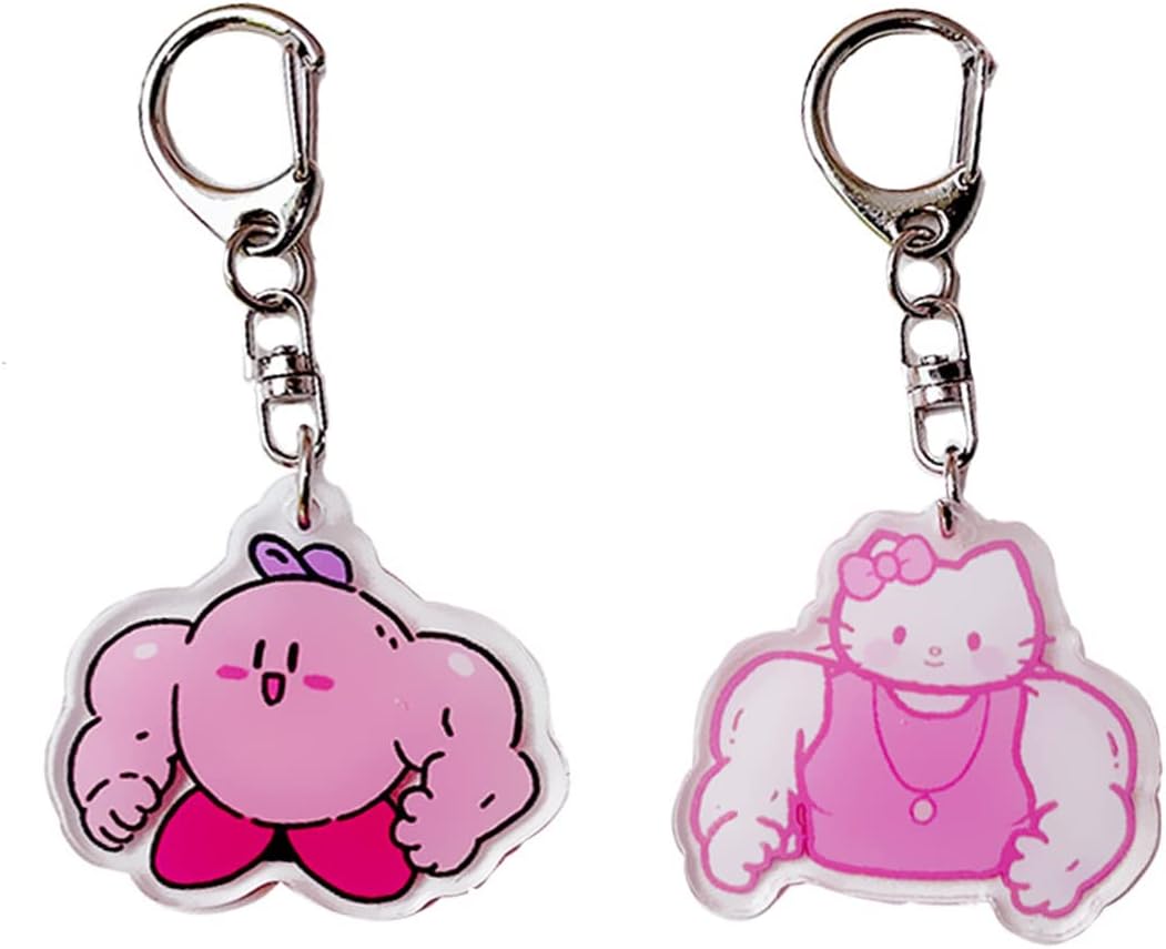 3nh2PCS Cartoon Keychain Set Keychain Kitty Kirby Key Set Pink Teen Acrylic Keychain for Girl