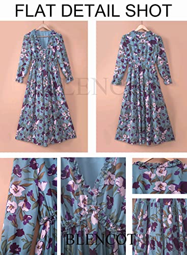 Image of BLENCOT Womens Casual Boho Floral Printed V Neck Long Sleeve Long Maxi Dress Spring Summer Dresses