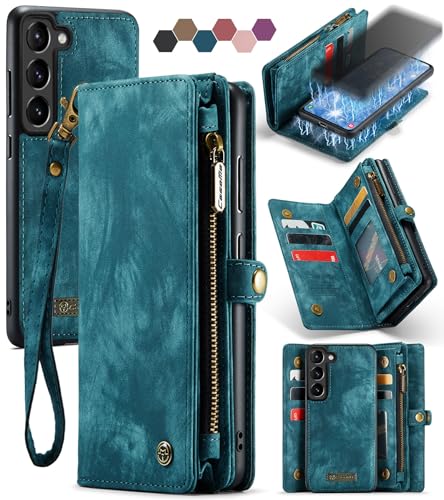 Samsung Galaxy S23+ Plus Wallet Case,Zipper Folio Leather Case Wallet with Card Holder Strap Wristlet Detachable Magnetic Protective Back Case for Samsung Galaxy S23+ Plus 5G 6.6 Inch (Blue)