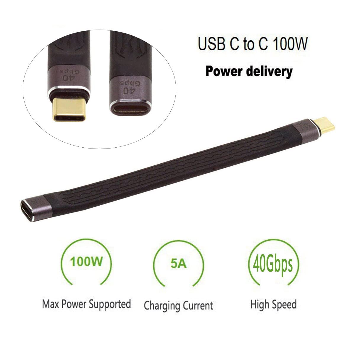 Mjaie Cavo prolunga USB C, 480 Mbps, 20 V/5 A, 100 W PD, maschio a femmina, perfetto per smartphone, tablet, console di gioco, cuffie, altoparlanti, computer portatili