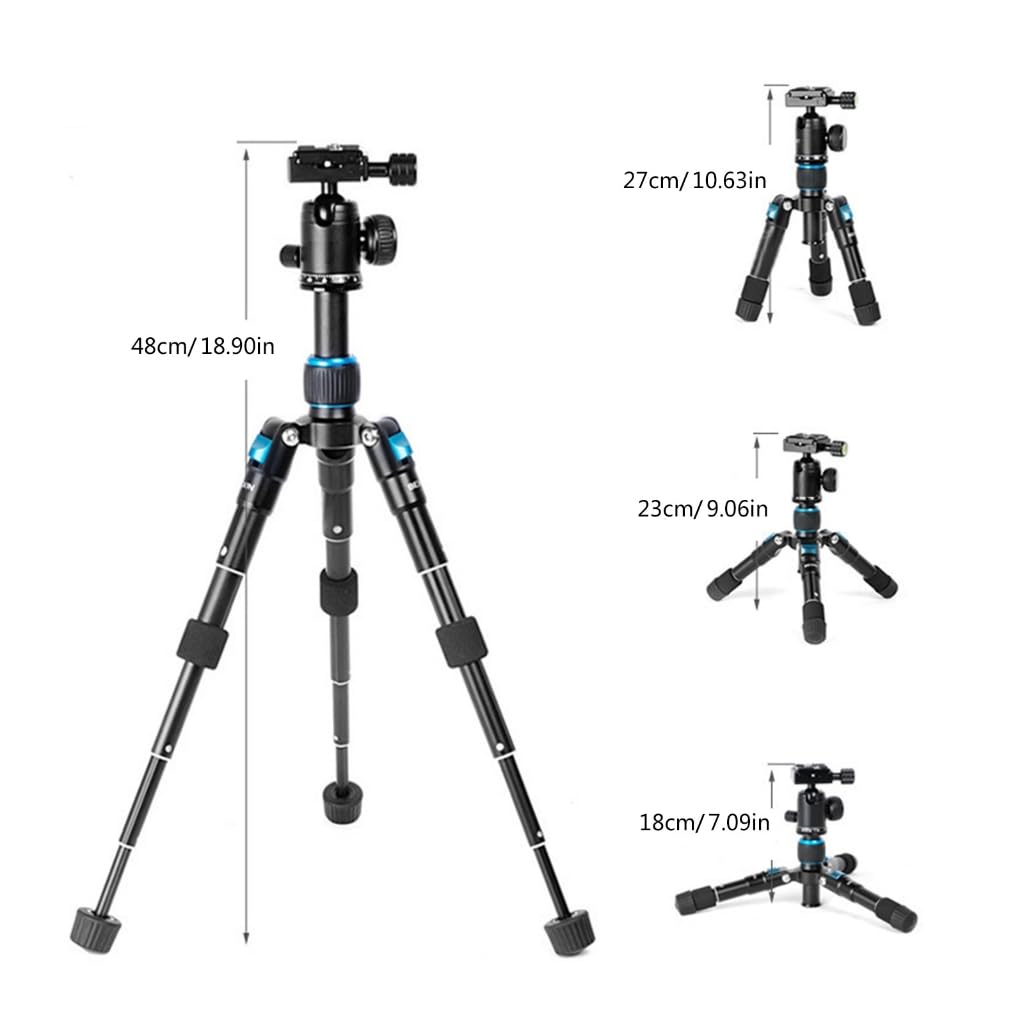 Treppiede compatto da tavolo in alluminio con testa a sfera a 360°, supporta fino a 5 kg per fotocamere reflex digitali e videoregistratori