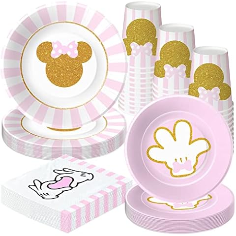 HIPVVILD Minnie Party Supplies Tableware Decorations Girl, Minnie Theme Mouse Birthday Baby Shower Party Supplies Include Plates, Napkins, Cups, Minnie Theme Party Decorations Dinnerware | Serve 48 Cover