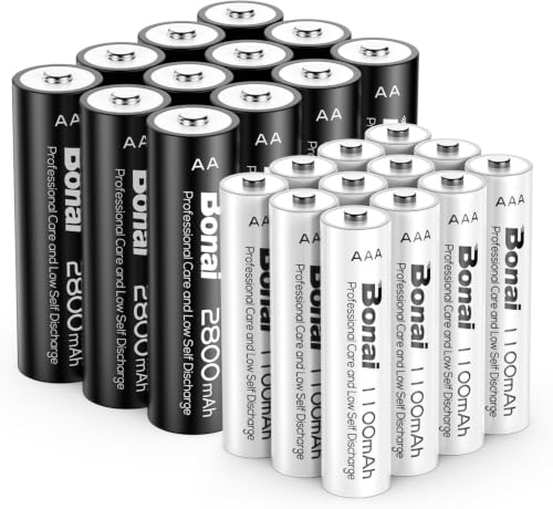 BONAI Pilas Recargables AA/AAA 24 Piezas 1.2V Alta Capacidad 2800/1100mAh