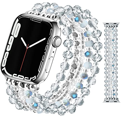 Bracelet extensible fait à la main en perles pour Apple Watch 45mm 44mm finition luxe