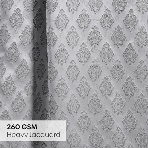 Image of haus & kinder Jacquard Window Curtain 5 Feet Long Pack of 1 Window Curtain, 5 Feet Curtain for Window (Silver Crest, Grey Classic Damask Design 130x152 CM)