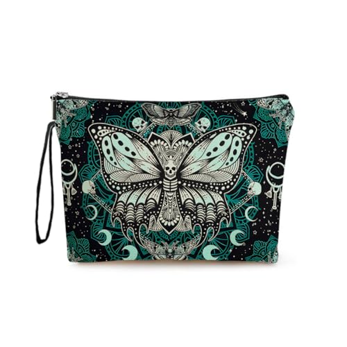 WUYJI Estuches de maquillaje, 1 neceser para mujer neceser de viaje con estampado de mariposas verdes estuche portátil para lápices bolsa de almacenamiento