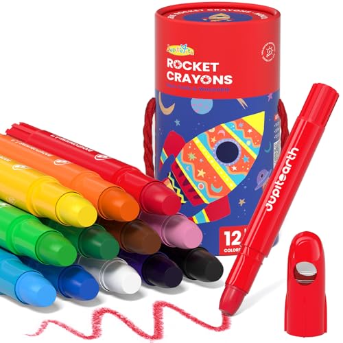 JUPITEARTH 12 Colors Twist Crayons for Toddlers 1-3 Non-Toxic Washable Crayons for Ages 4-8 with Storage Bucket Ultra-Silky and Easy to Hold Art Supplies Ideal Christmas Gift for Boys and Girls