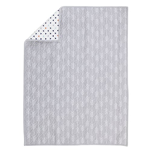 Image of NoJo Aztec Mix & Match 100% Cotton Nursery Crib Quilt, Grey, White, Navy, Orange, Arrow Print