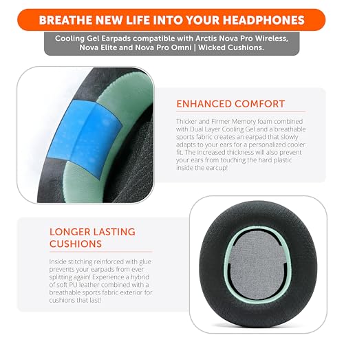 Image of WC Freeze Nova Pro Wireless - Cooling Gel Earpads for Arctis Nova Pro Wireless, Nova Elite & Nova Pro Omni (Doesn't Fit Other Models), by Wicked Cushions, Extra Thick & Comfortable | Mint