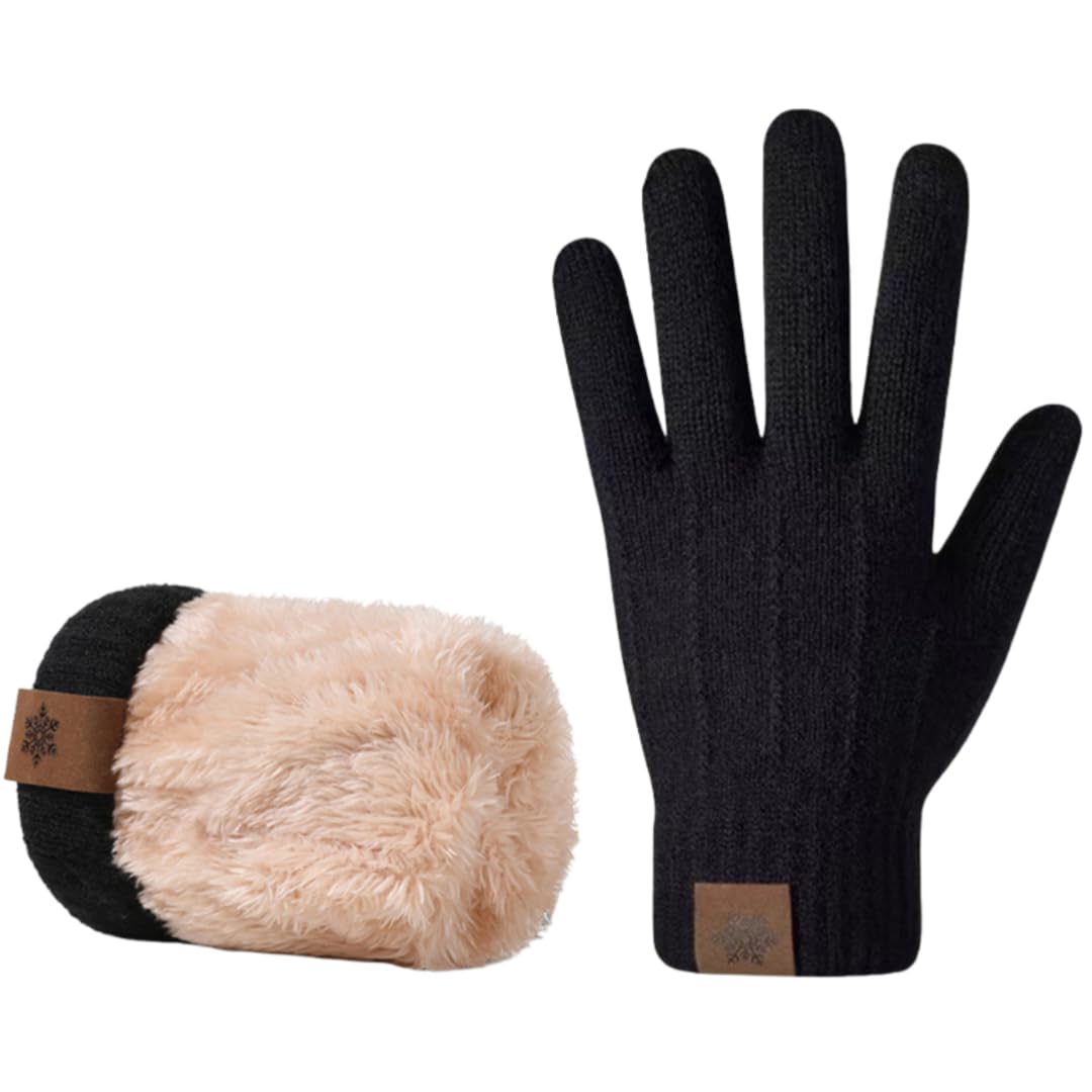 YISENJEE Winter Gloves For Men Men'S Winter Extra Large Cold-Proof Plush Yarn Touch Screen Knitted Invisible Striped Warm Gloves - Black