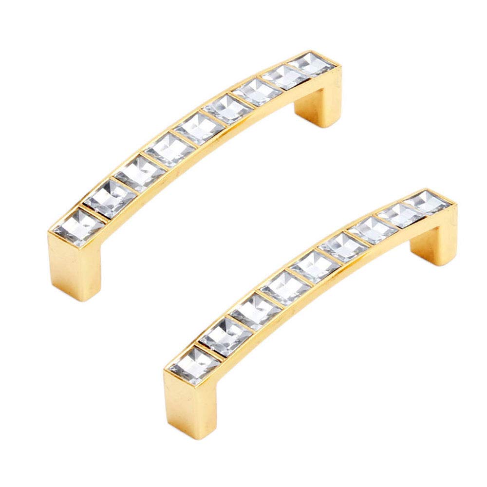 HTTGDGDH 128Mm Furniture Handle Glass Crystal Cabinet Knobs And Handles Cupboard Drawer Kitchen Pull Knobs Furniture Hardware-Set Of 2,Golden,Hole distance:96 mm