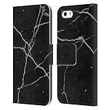 Magnetverschluss System Head Case Designs Offizielle Alyn Spiller Schwarz Marmor Leder Brieftaschen Handyhülle Hülle Huelle kompatibel mit Apple iPhone 5 / iPhone 5s / iPhone SE 2016