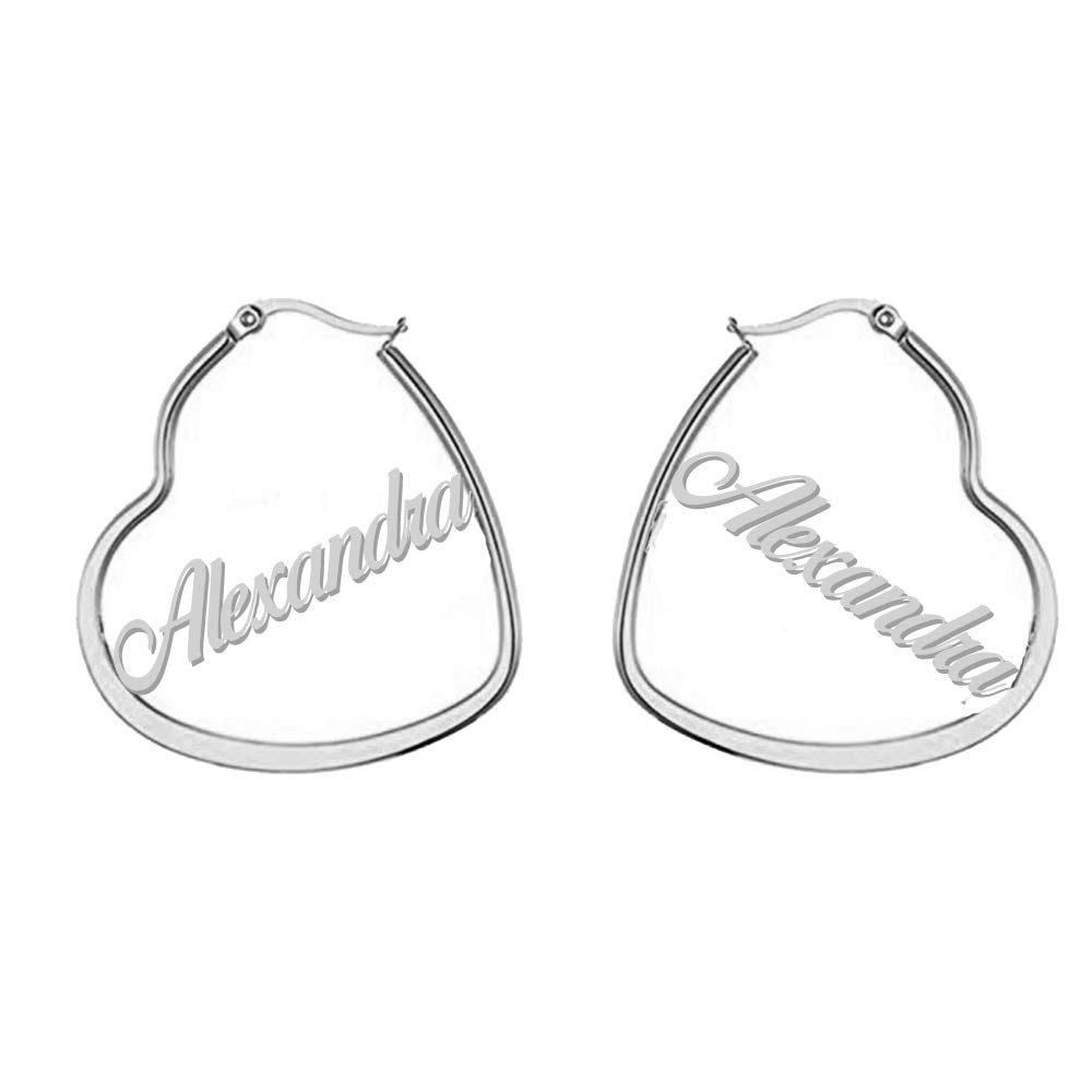 RUIZHENGeometric Big Heart Shape Hoop Custom Name Earrings Personalized Name Gift Earrings for Her Made with Any Name