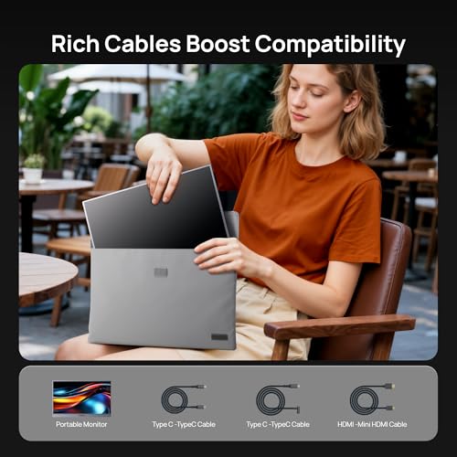 Image of ARZOPA 16.1 inch Portable Monitor Gray, 100% sRGB FHD 1080P Kickstand & PU Sleeve Bag Combination