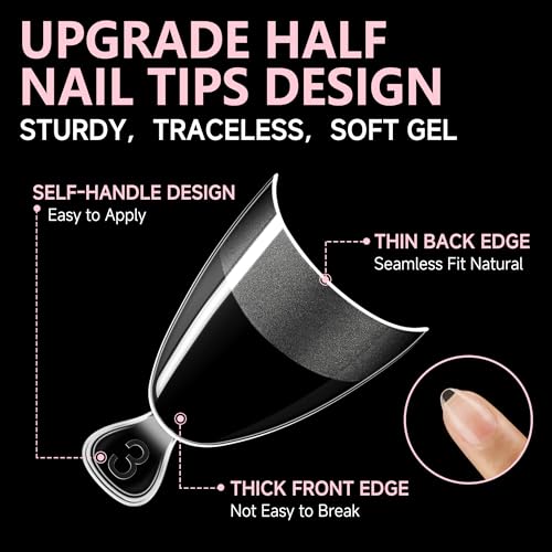 Image of UNA GELLA Almond Gel Nail Tips Short: Half Cover Almond Shape Nail Tips Matte 216pcs Clear Gelly Tips for Saving Nail Extension DIY Nail Art, Self-handle 12Sizes