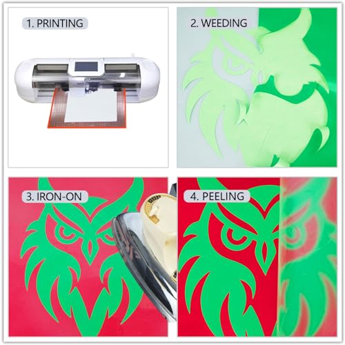 Image of guangyintong Glow in The Dark Heat Transfer Vinyl HTV Rolls, 12 inch x 8ft Luminous Fruit Green Iron on Vinyl for T-Shirts Costumes, PU Elastic HTV Vinyl for All Cutter Machines Easy to Cut & Weed