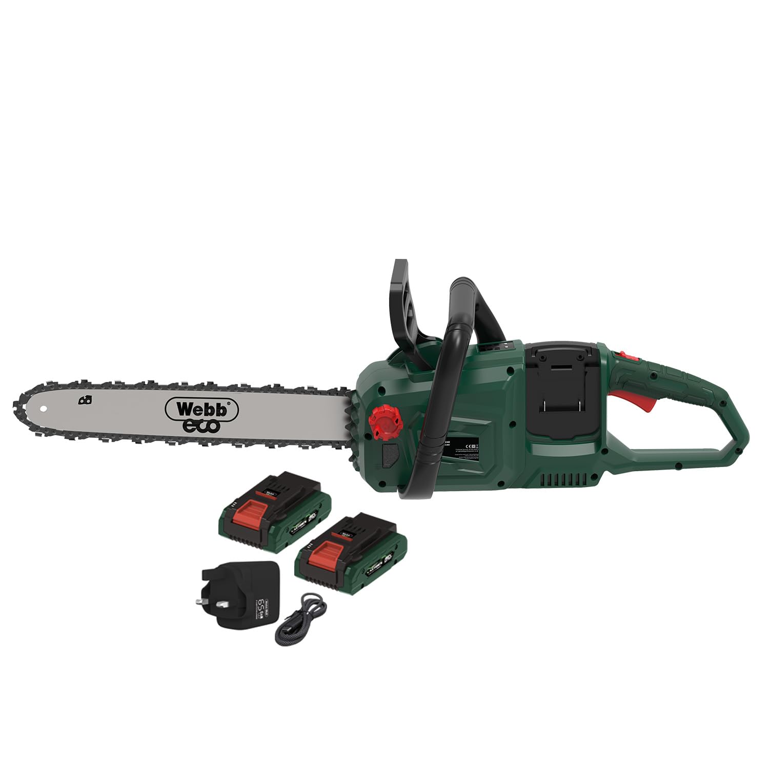 Webb 40V (2 x 20V) 40cm (16") Brushless Chainsaw (2 x 4Ah Batteries & Charger)
