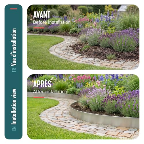 VOUNOT® Rasenkante Metall 10m, verzinkt Beeteinfassung Beetumrandung Mähkante, Länge 100cm Höhe 18cm, 10 Stück