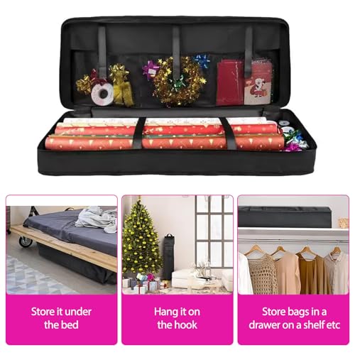 Geschenkpapier Aufbewahrung – Geschenkpapier Organizer 600D Oxford-Gewebe, 82×13×34cm Aufbewahrung Geschenkpapierrollen Wasserdichte Reißfest mit Netztaschen Fächern ＆ Handhabung für Geschenkpapier