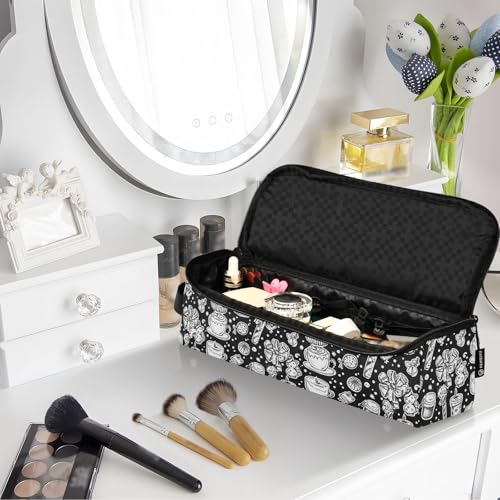 Bolsa organizadora de viaje y tapete resistente al calor para herramientas de cabello con diseño de árbol de Navidad de mármol miniatura 7