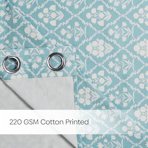 Image of haus & kinder Digital Printed Cotton Door Curtains 7 Feet Long Pack of 2 Door Curtains, 7 Feet Curtains for Door (Heritage Hues, Teal 130x213 CM)