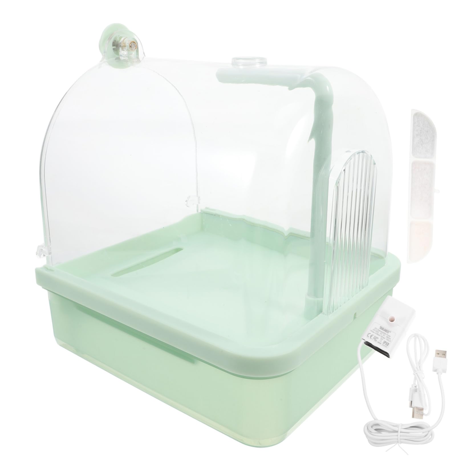 Sosoport Bañera Automática para Pájaros con Grifo Giratorio 180° | Bandeja Externa de Abs Verde Claro, para Loros y Cotorras, Uso Interior y Rutina de Cuidado