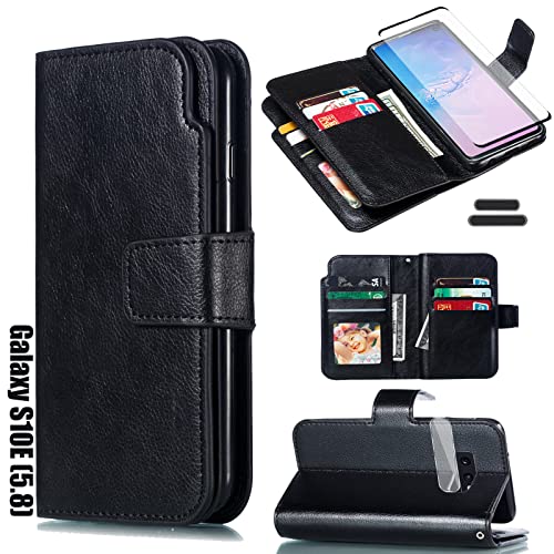 LMDAMZ for Galaxy S10E 5.8 Inch Wallet Case [3+ Card Slots] ID Business Card Credit Card Slot Carry Pouch with Stand Double Sided Multi-Card Slot Flip Folding PU Wallet Leather Case (Black)