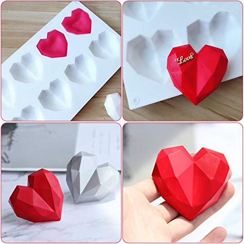Diamond Heart Cake Mold, 2 Pack Silicone Heart Diamond Shaped Chocolate Mousse Cake Mold Tray for Baking,8 Cavity DIY Mold for Home Kitchen Baking Chocolate Fondant Wedding Engagement Valentines Day - Thumbnail 2