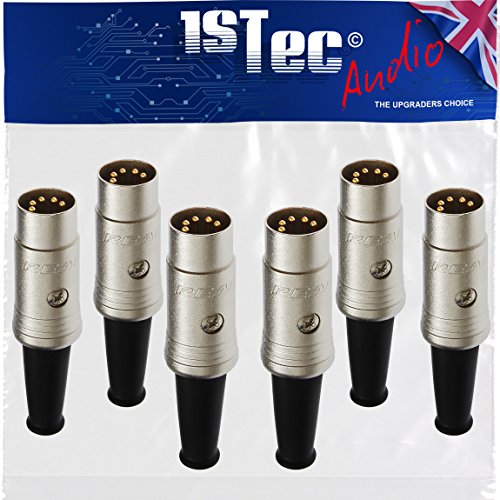 1STec 5 Pin DIN Plug Oro 180° con Conexiones de Soldadura 6 5 Pin Gold 180°