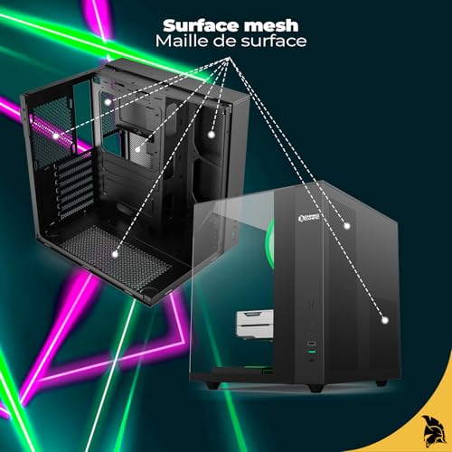 EMPIRE GAMING EC253 Obudowa PC Cube ATX/mATX/ITX, Panoramiczne Szkło Hartowane, 3 Fabrycznie Zainstalowane Wentylatory ARGB+Kontroler, GPU 330 mm, Wentylator 168 mm, Watercooling 240 mm, USB-C, Czarny