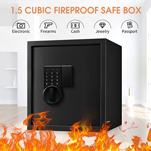 1.5 Cubic Safe Box Fireproof Waterproof, Fireproof Safes For Home With Electronic Keypad & Key, Security Safe Box For Money Firearms Medicine Valuables #TOP2