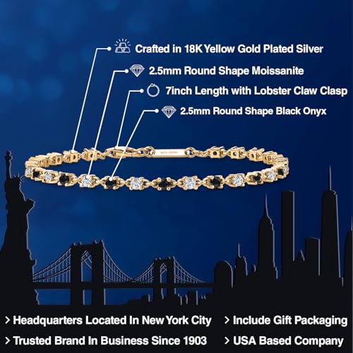 Gem Stone King Black Onyx and White Moissanite Tennis Bracelet for Women in 925 Sterling Silver | 1.76 Cttw | Round 2.5MM | Gemstone December Birthstone | 7 Inch2
