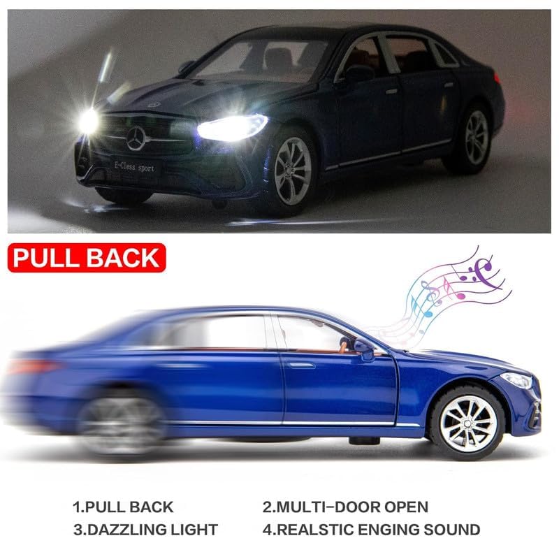 Image of VBE Compatible for 1:32 Marcedes Benz E300l Toy Car Model, Diecast Collectible Pull Back Model Car with Sound and Light, Toy Gift Vehicles for Adults Kids Boys Girls?Blue?