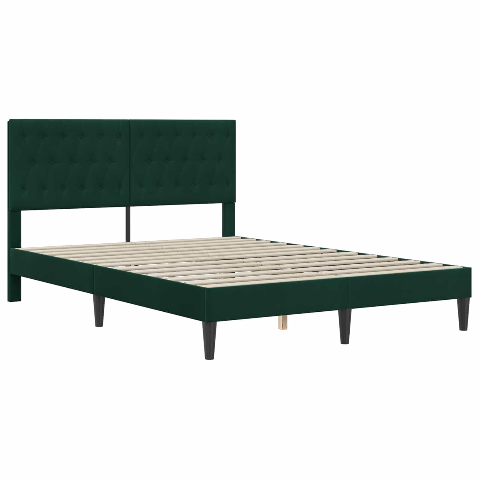 Rama łóżka z materacem, ciemnozielona, 140 x 200 cm, aksamitna, ergonomiczny materac z rdzeniem z zimnej pianki i sprężyną kieszeniową, stelaż listewkowy, oddychający, dwustronny