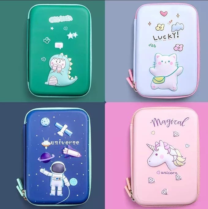 Image of Magical Unicorn Theme 3D EVA Hardtop Pencil Case with Compartments - Kids Large Capacity School Supply Organizer Students Stationery Box - Girls Boys Pen Pouch (Big Unicorn Pink)