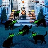 6 Pcs Black Cat Halloween Decor Yard Signs with Stakes, Outdoor Scary Silhouette with Glow in Dark Eyes for Yard Lawn Garden Decor