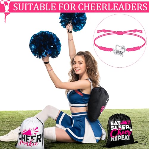 Image of Inbagi 48 Pcs Cheer Team Gifts Bulk Cheerleader Bracelet Party Favors | Adjustable, Jewelry Accessories, Squad Gifts for Team Members, End of Season Appreciation, Braided Cord with Heart Charm