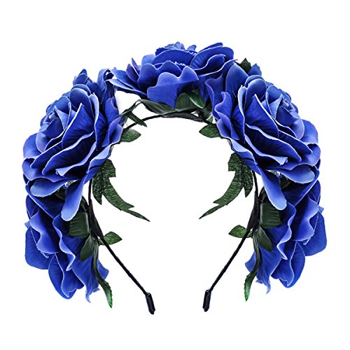 Cheerlife Damen Mädchen Rose Blume Haarreif Blumenstirnband Festival Hochzeit Braut Brautjungfer Haarband Kopfband Kranz Blau Cover