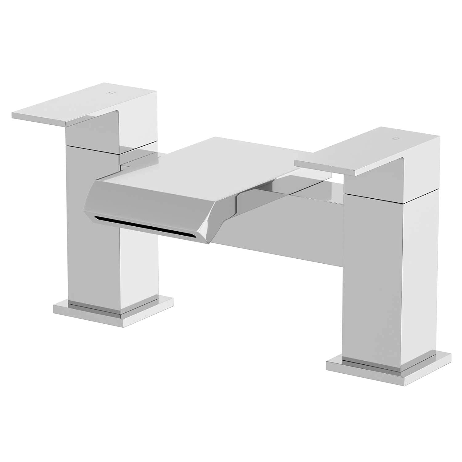 Architeckt Chrome Architeckt® Skara Bathroom Bath Filler Mixer Tap Deck Mounted Square Twin Lever Handle For Bathtub Modern,