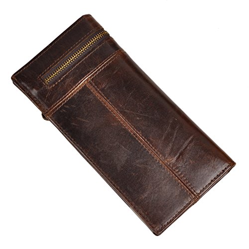 Le'aokuu Mens Genuine Leather Bifold Wallet Organizer Checkbook Card Case (M W1037 Coffee)3