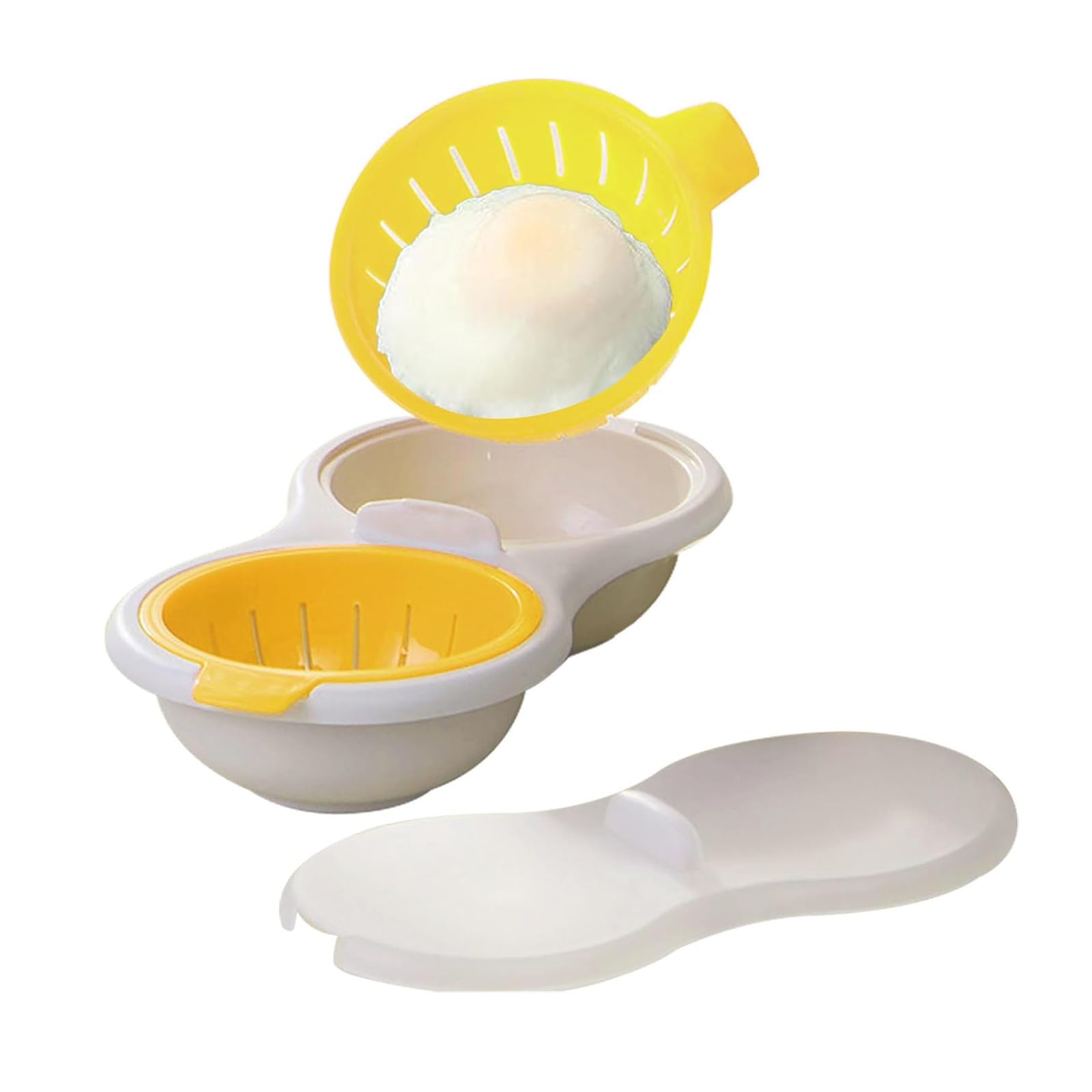 Microwave Egg Poacher,2 Cavity Eggs Poacher, Microwave egg cooker with Lid,Double Layer Microwave Boiled Eggs Maker for Egg McMuffin Hamburg Breakfast Sandwiches,Easy to cook and clean (yellow)