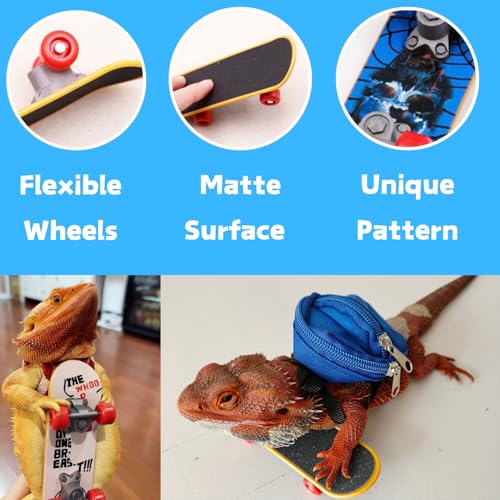Image of Bearded Dragons Accessories Toy Lizard Backpack Leash Set Adjustable Strap and Mini Skateboard Suitable for Lizard Bearded Dragons Hamster Parrots Little Turtle Reptiles Small Animals (Blue)