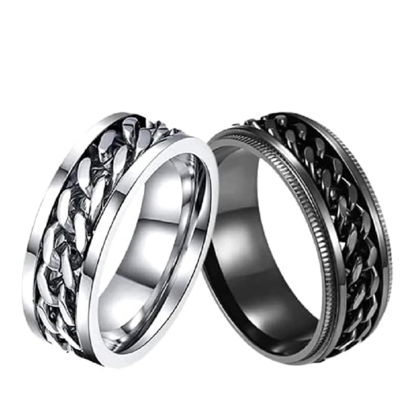 stainess steel combo pack of fidget spinner ring for mens and boys (black-silver)
