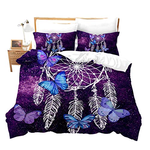 Dreamcatcher Bedding Set Twin Size Bohemian Duvet Cover Set Feather Mandala Blue Butterfly