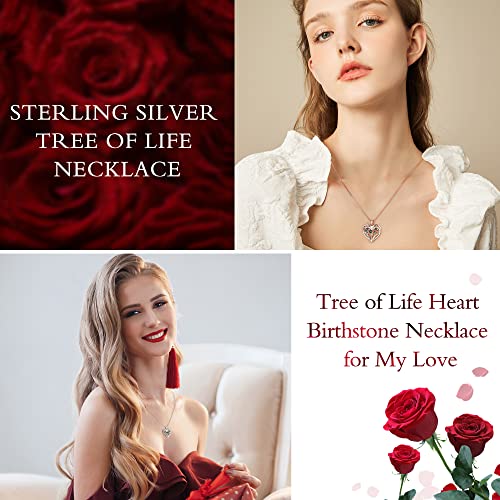 Iefup Sapphire Necklace For Women, S925 Sterling Silver Tree Of Life Necklace Double Heart Birthstone Necklace Anniversary Valentines Day Christmas Birthday Mothers Day Gifts For Mom Wife Grandma #TOP5